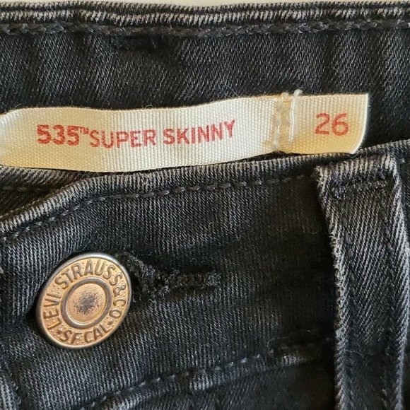 Levis‎ Womens 535 Super Skinny Faded Black Distressed Cropped Jeans Size 26 x 23 - Picture 8 of 11